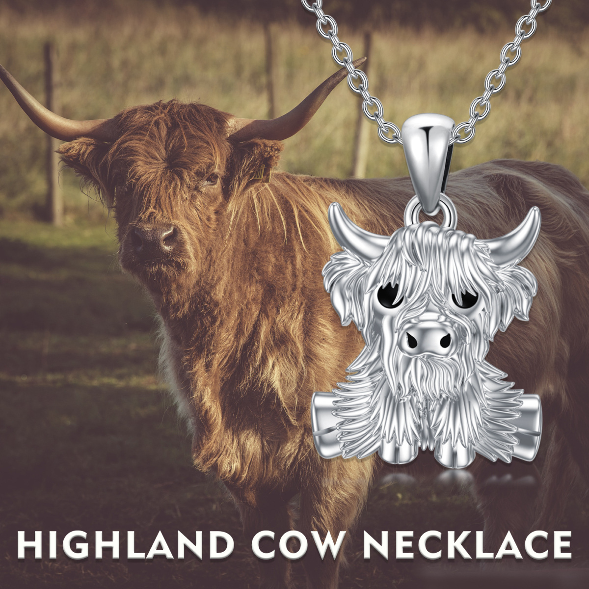 Sterling Silver Highland Cow Pendant Necklace-4