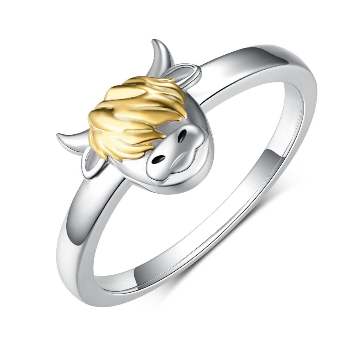 Anello in argento sterling con mucca delle Highlands-1