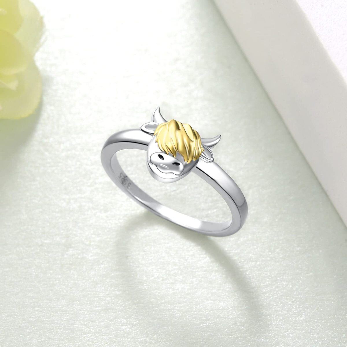 Anello in argento sterling con mucca delle Highlands-3