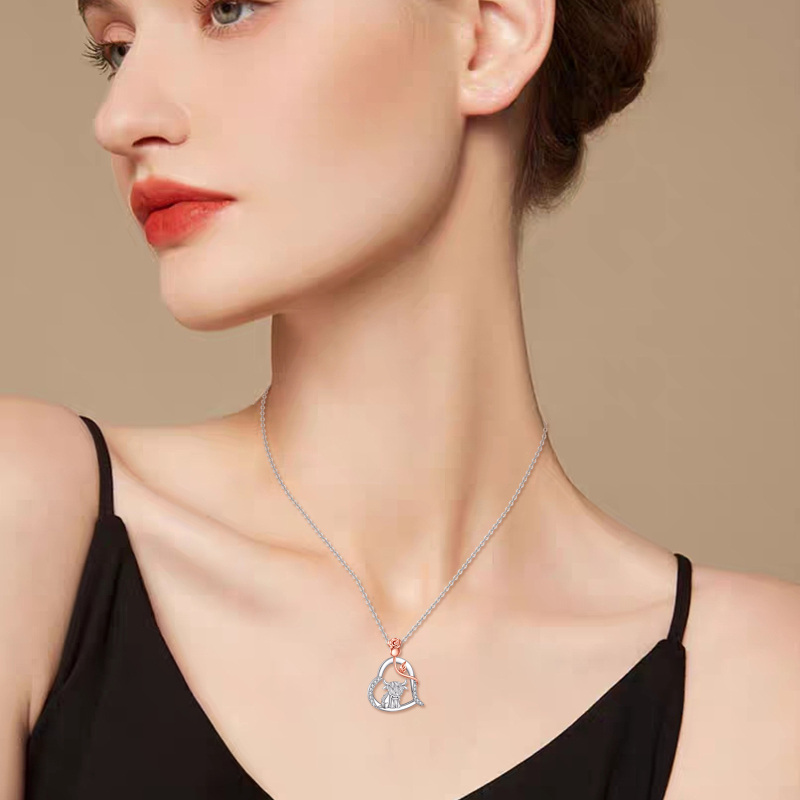 قلادة نسائية من الفضة الإسترلينية مرصعة بالزركونيا المكعبة بتصميم بقرة المرتفعات وزهرة وقلب-2