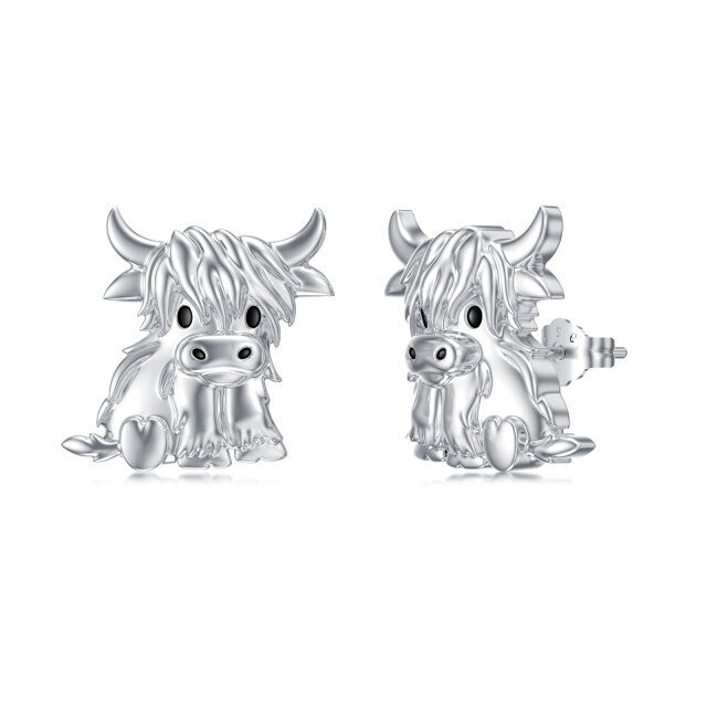 Boucles d'oreilles en argent Sterling Highland Cow-1