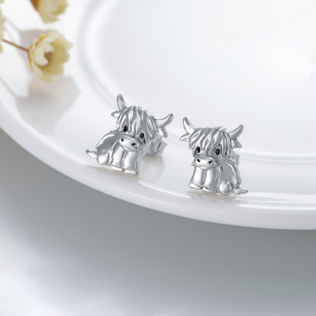 Sterling Silver Highland Cow Stud Earrings-3