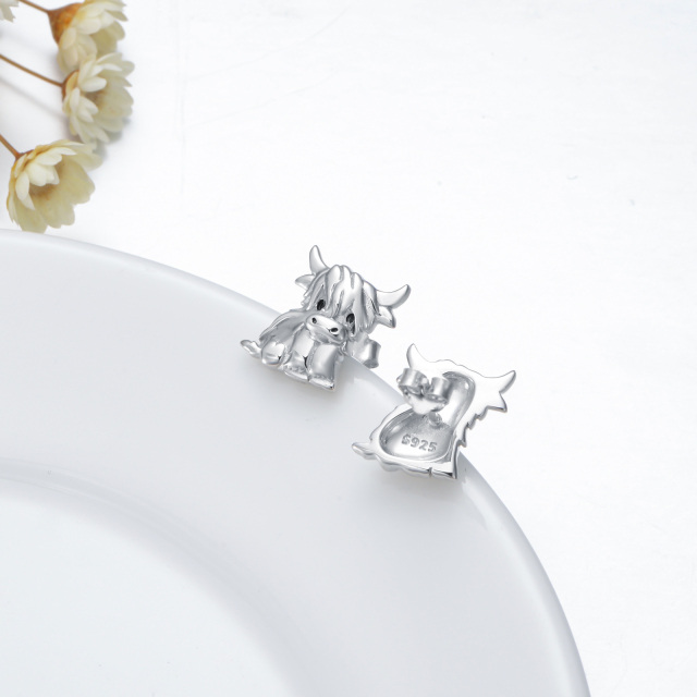 Orecchini a perno in argento sterling con mucca Highland-4