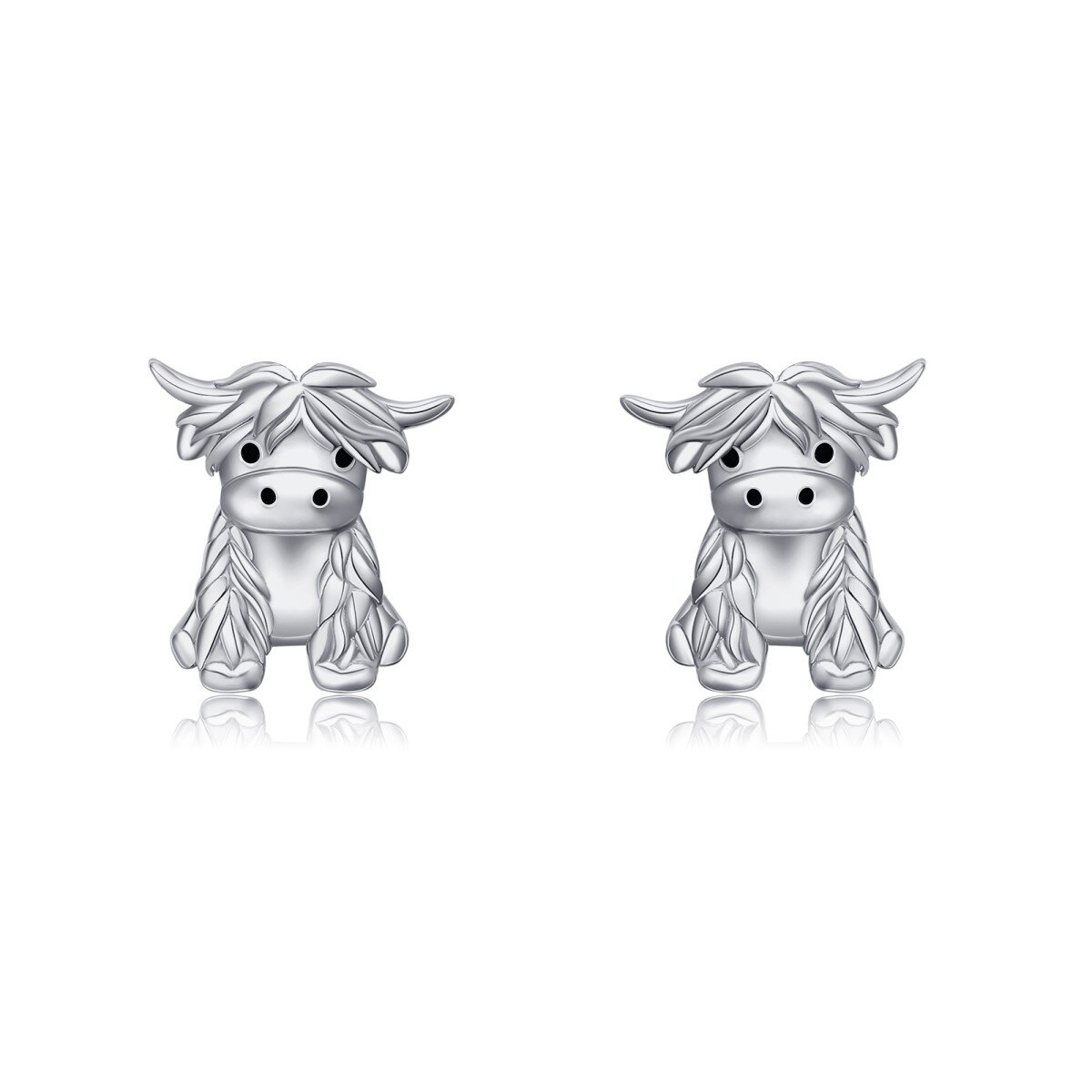 Sterling Silver Highland Cow Stud Earrings-1