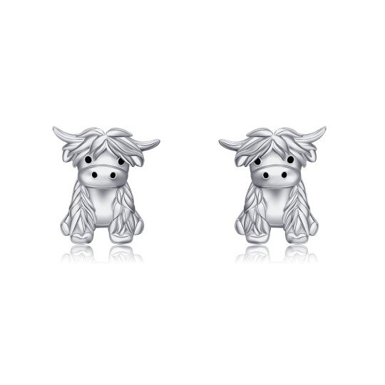 Sterling Silver Highland Cow Stud Earrings