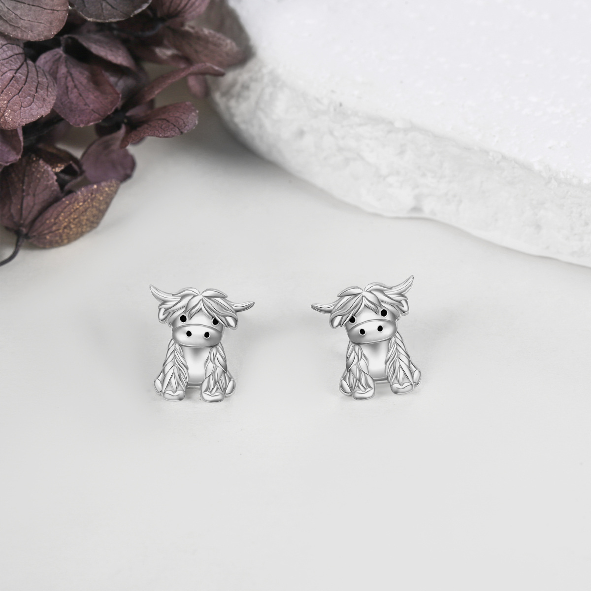 Sterling Silver Highland Cow Stud Earrings-3