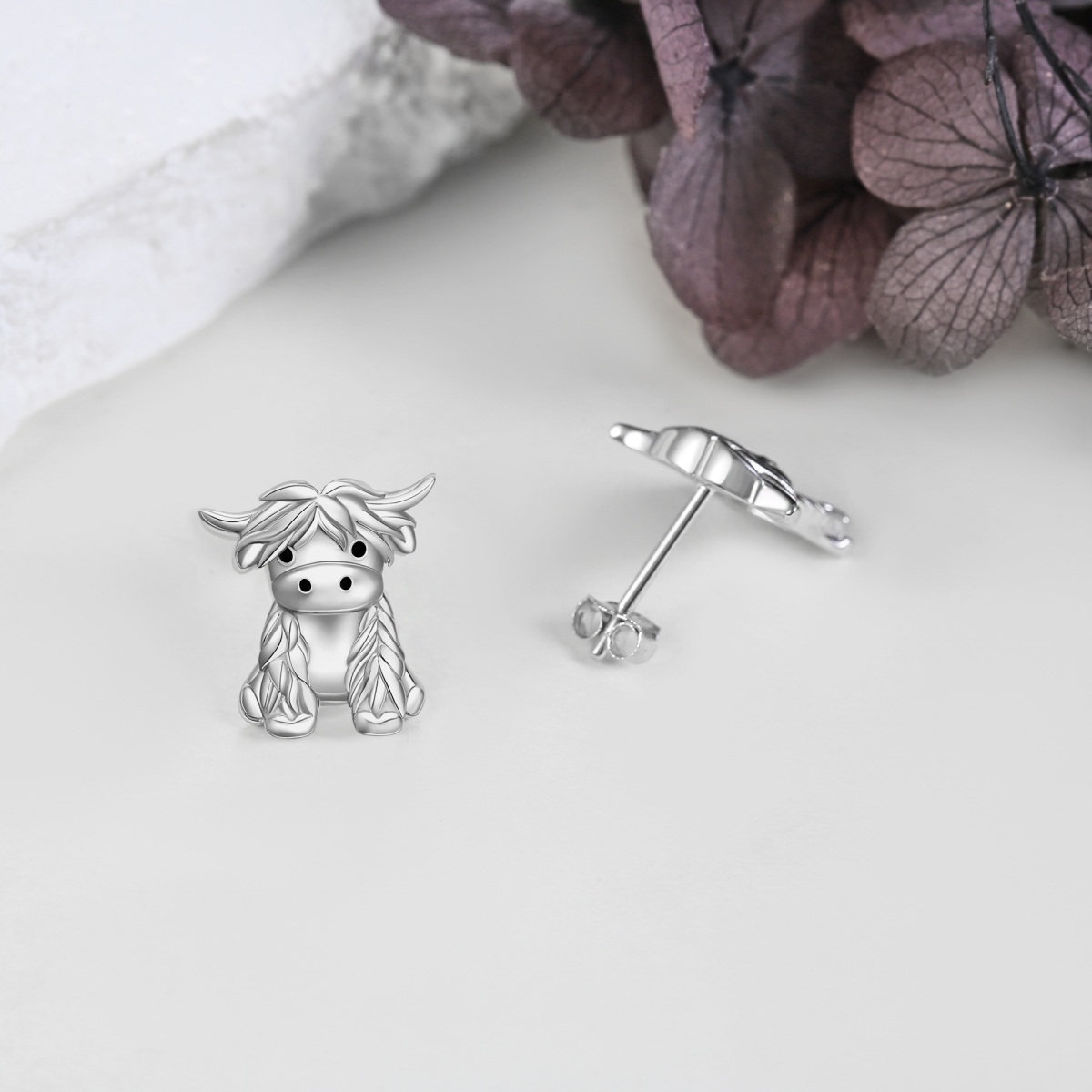 Sterling Silver Highland Cow Stud Earrings-4