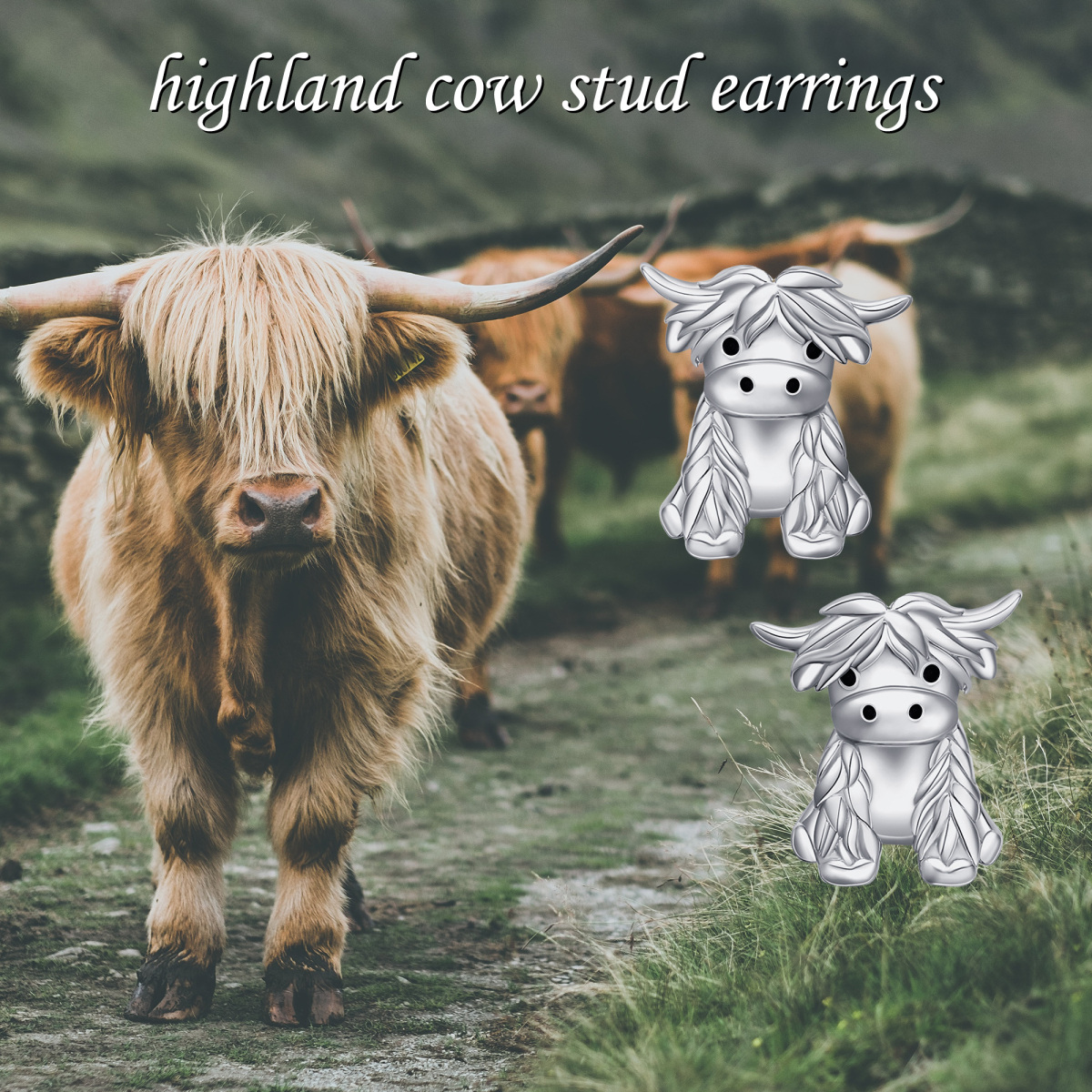 Ohrstecker Highland Cow aus Sterlingsilber-6