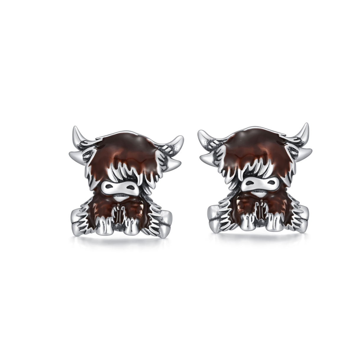 Sterling Silver Highland Cow Stud Earrings-1