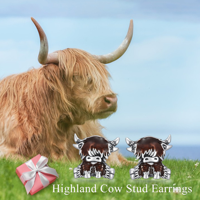 Sterling zilveren Highland Koe Stud Oorbellen-3