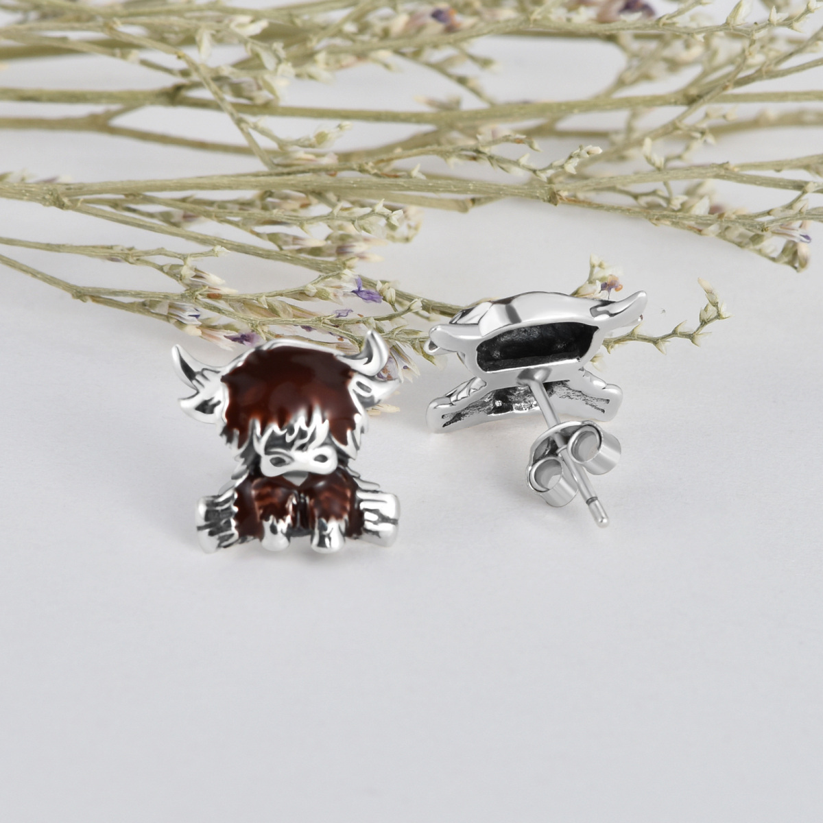 Boucles d'oreilles en argent Sterling Highland Cow-4