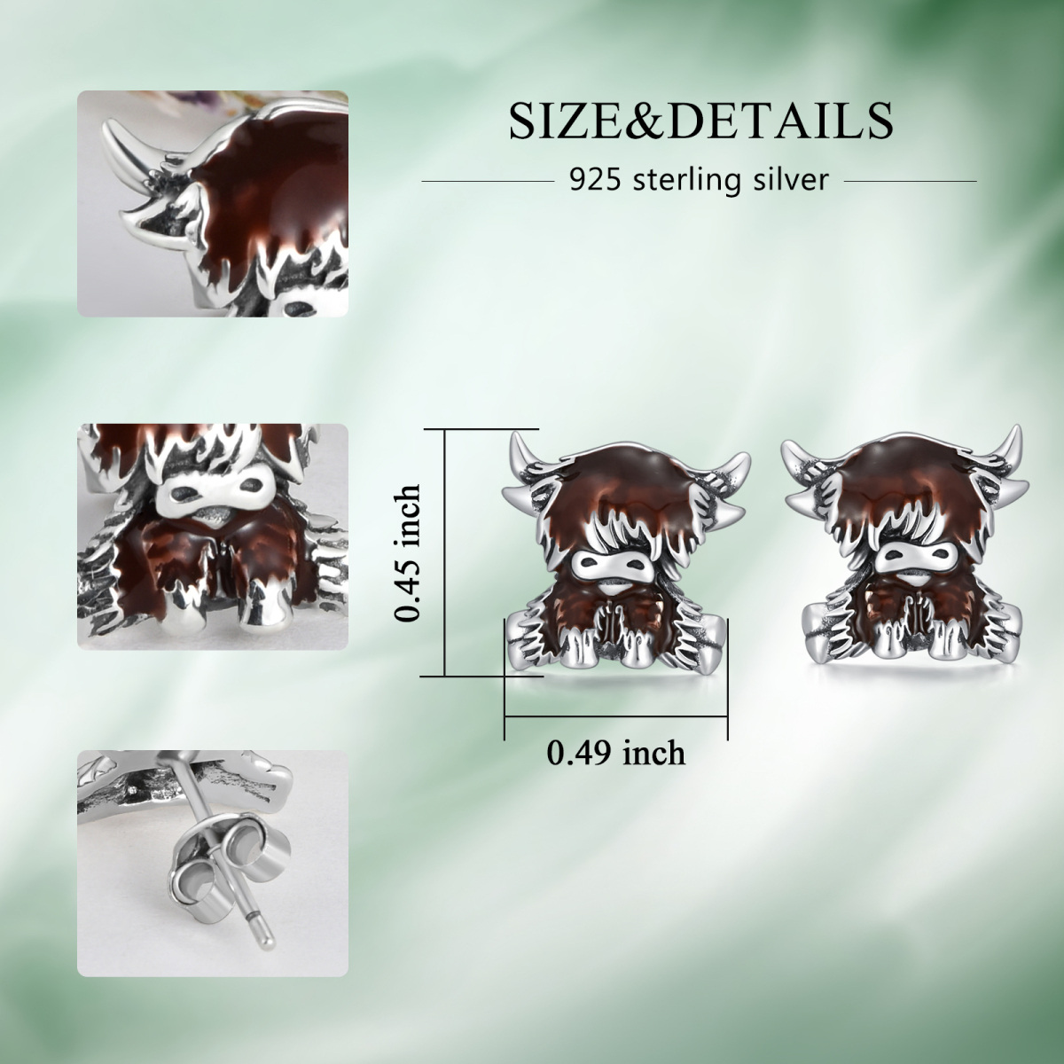 Sterling Silver Highland Cow Stud Earrings-7