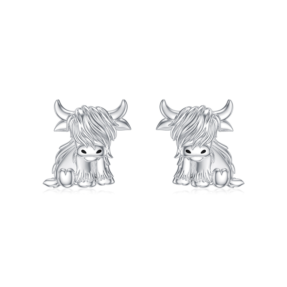 Boucles d'oreilles en argent Sterling Highland Cow-1