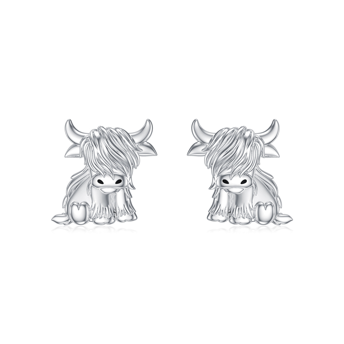 Sterling Silver Highland Cow Stud Earrings-1