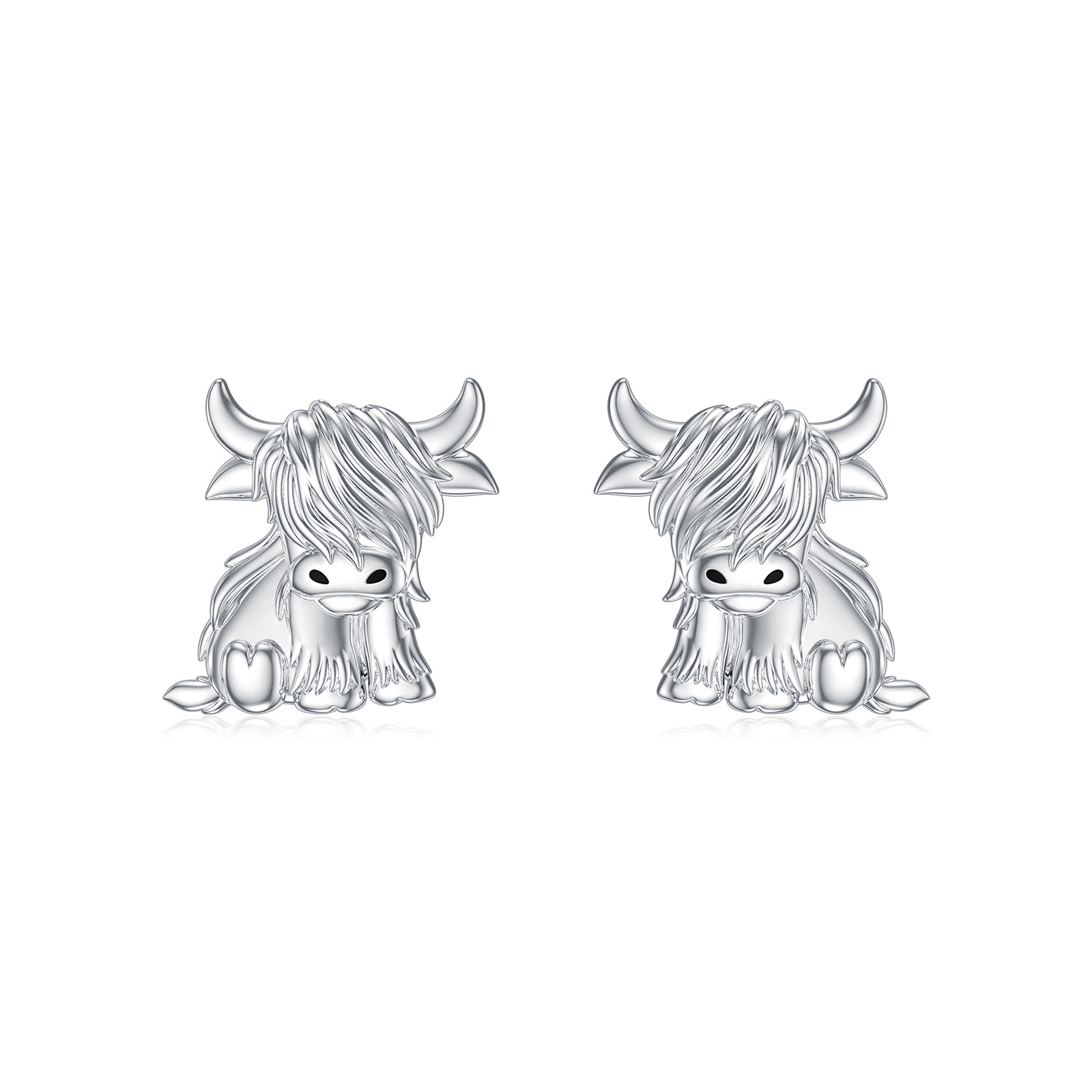 Sterling Silver Highland Cow Stud Earrings-1