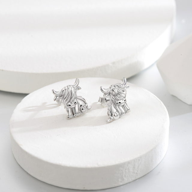 Orecchini a perno in argento sterling con mucca Highland-3