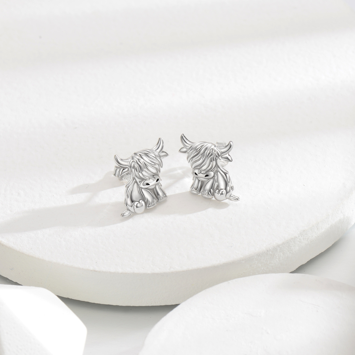 Sterling Silver Highland Cow Stud Earrings-4