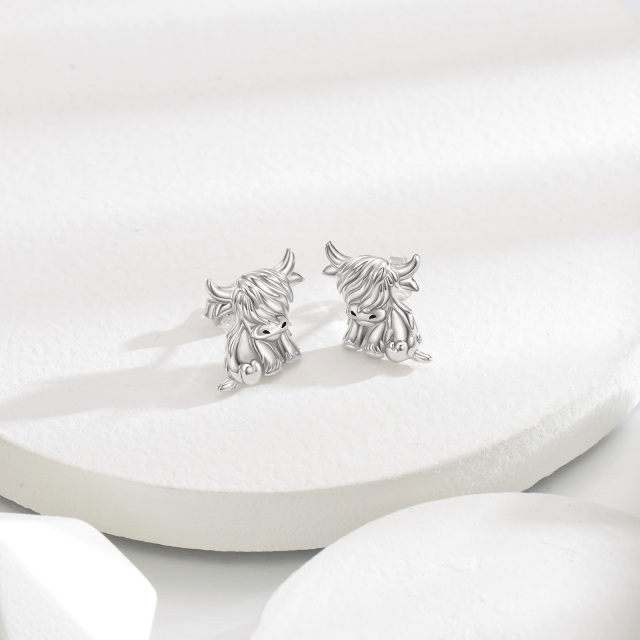 Orecchini a perno in argento sterling con mucca Highland-4