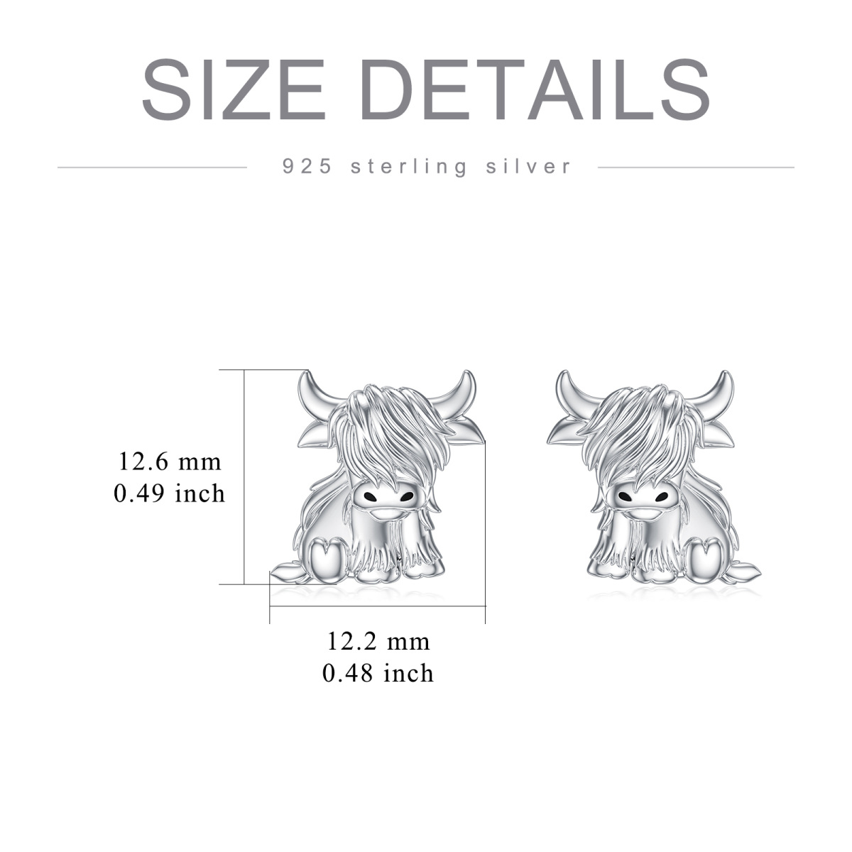 Sterling Silver Highland Cow Stud Earrings-6