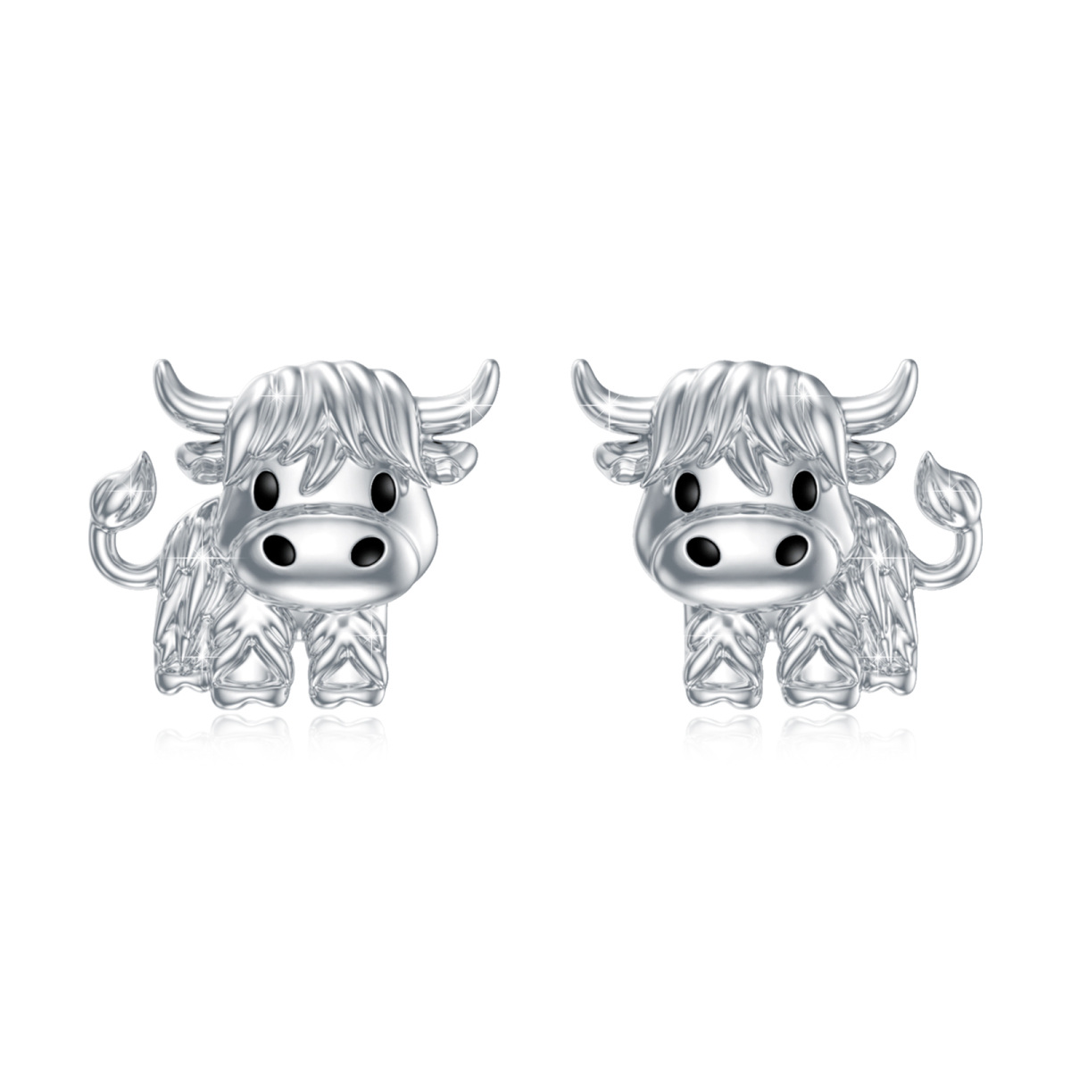 Sterling Silver Highland Cow Stud Earrings-1