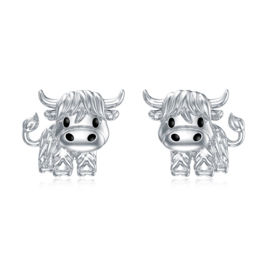 Orecchini a perno in argento sterling con mucca Highland