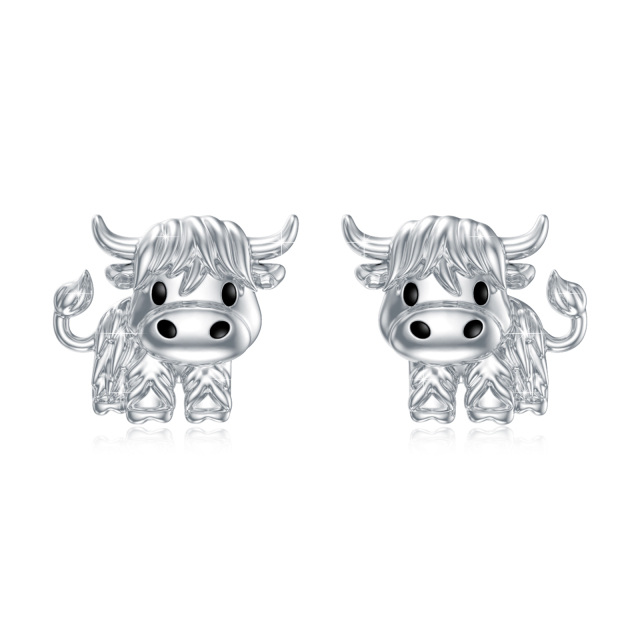 Orecchini a perno in argento sterling con mucca Highland-1