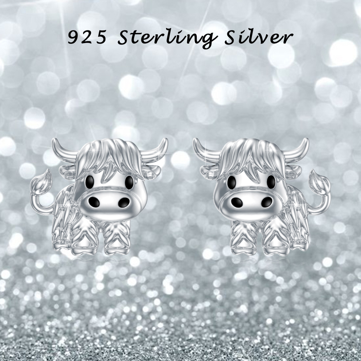 Sterling Silver Highland Cow Stud Earrings-7