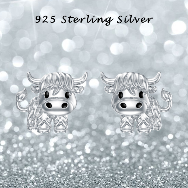 Orecchini a perno in argento sterling con mucca Highland-7