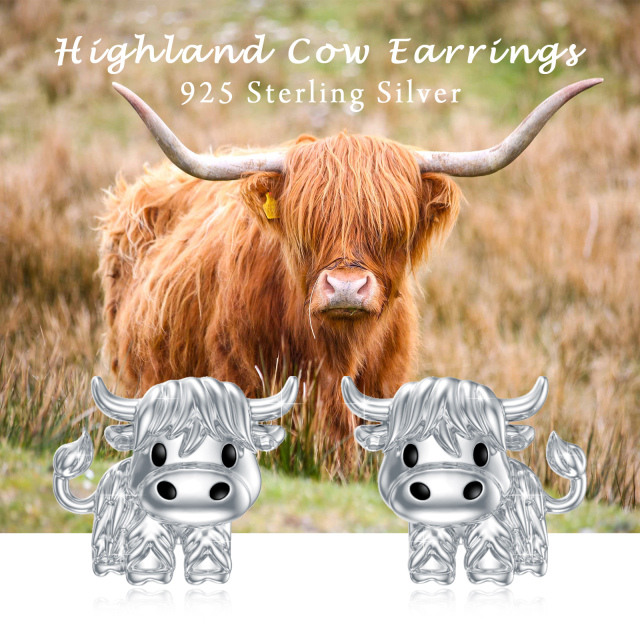 Sterling Silver Highland Cow Stud Earrings-8