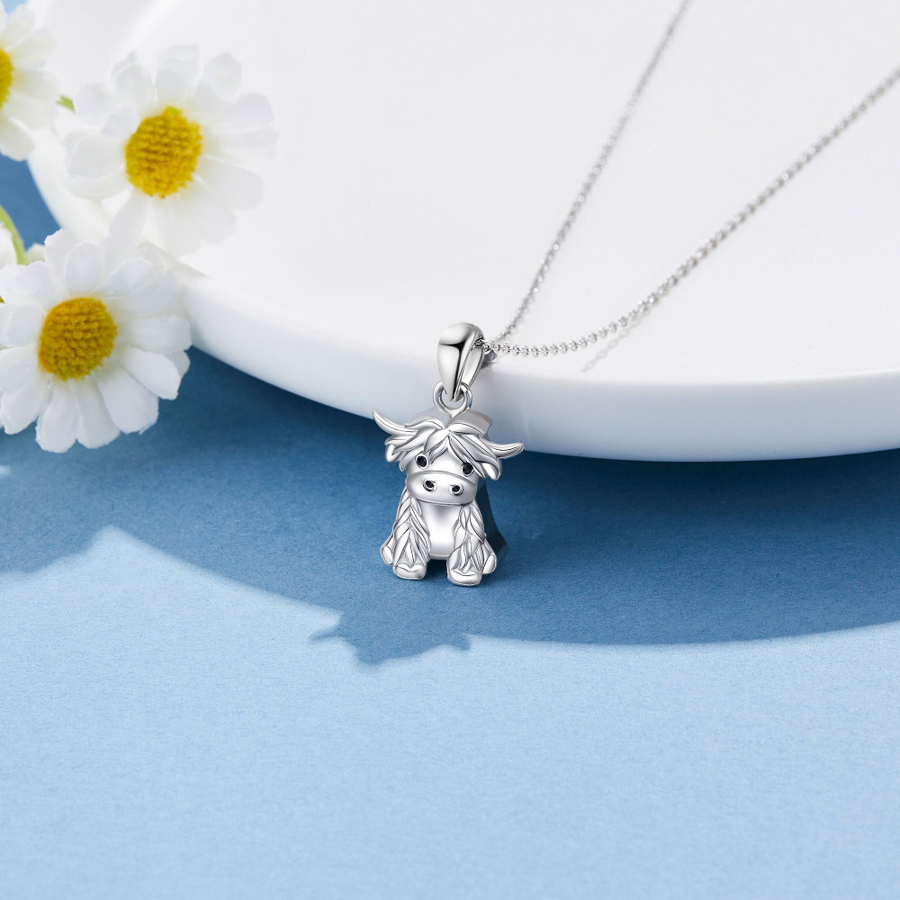 Collar de plata de ley Highland Cow Urn-3