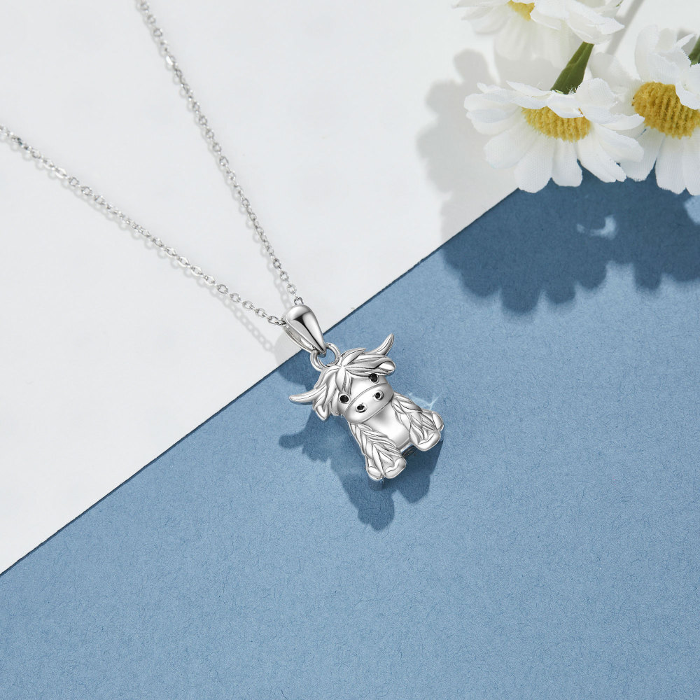 Collar de plata de ley Highland Cow Urn-4