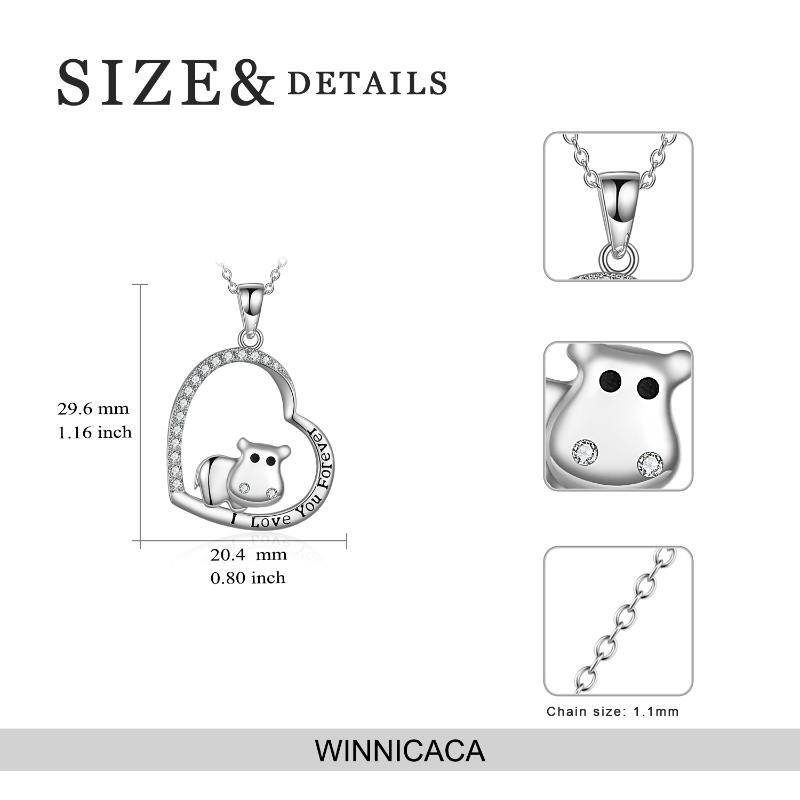 Sterling Silver Hippo & Heart Pendant Necklace with Engraved Word-5