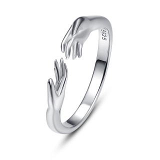 Sterling Silver Hold Hands Open Ring-5