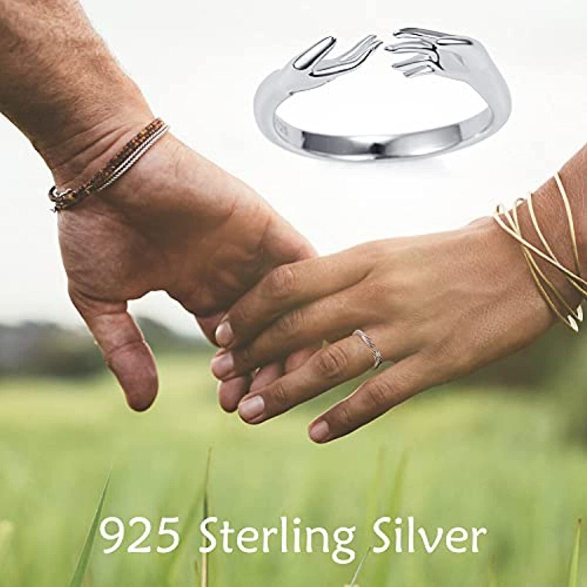 Bague ouverte mains en argent sterling-5