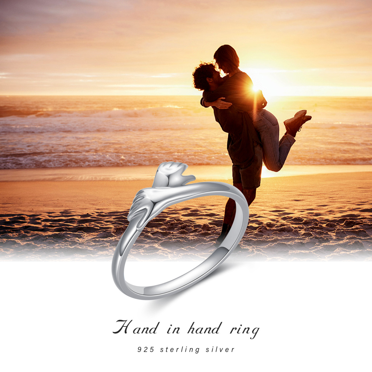 Anillo de plata de ley Hold Hands-2