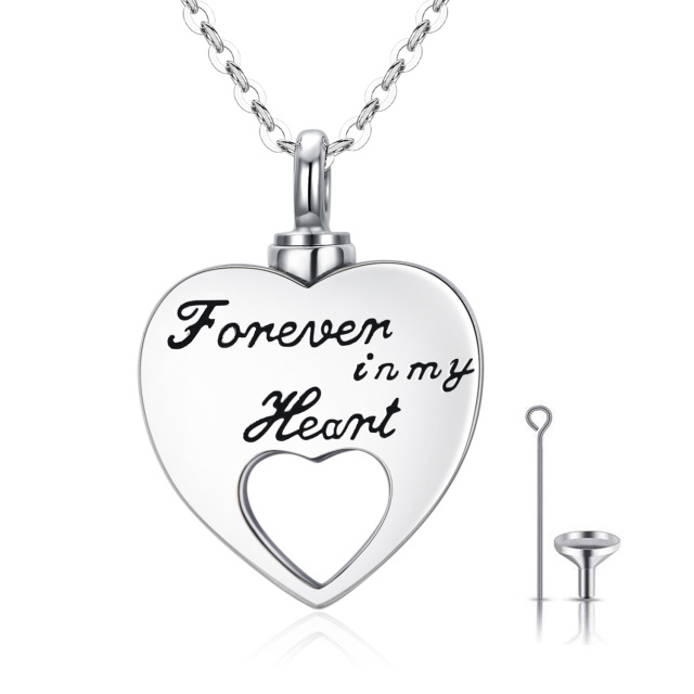 Collana con urna a cuore cavo in argento sterling per le ceneri con incisione Forever in My Heart-1