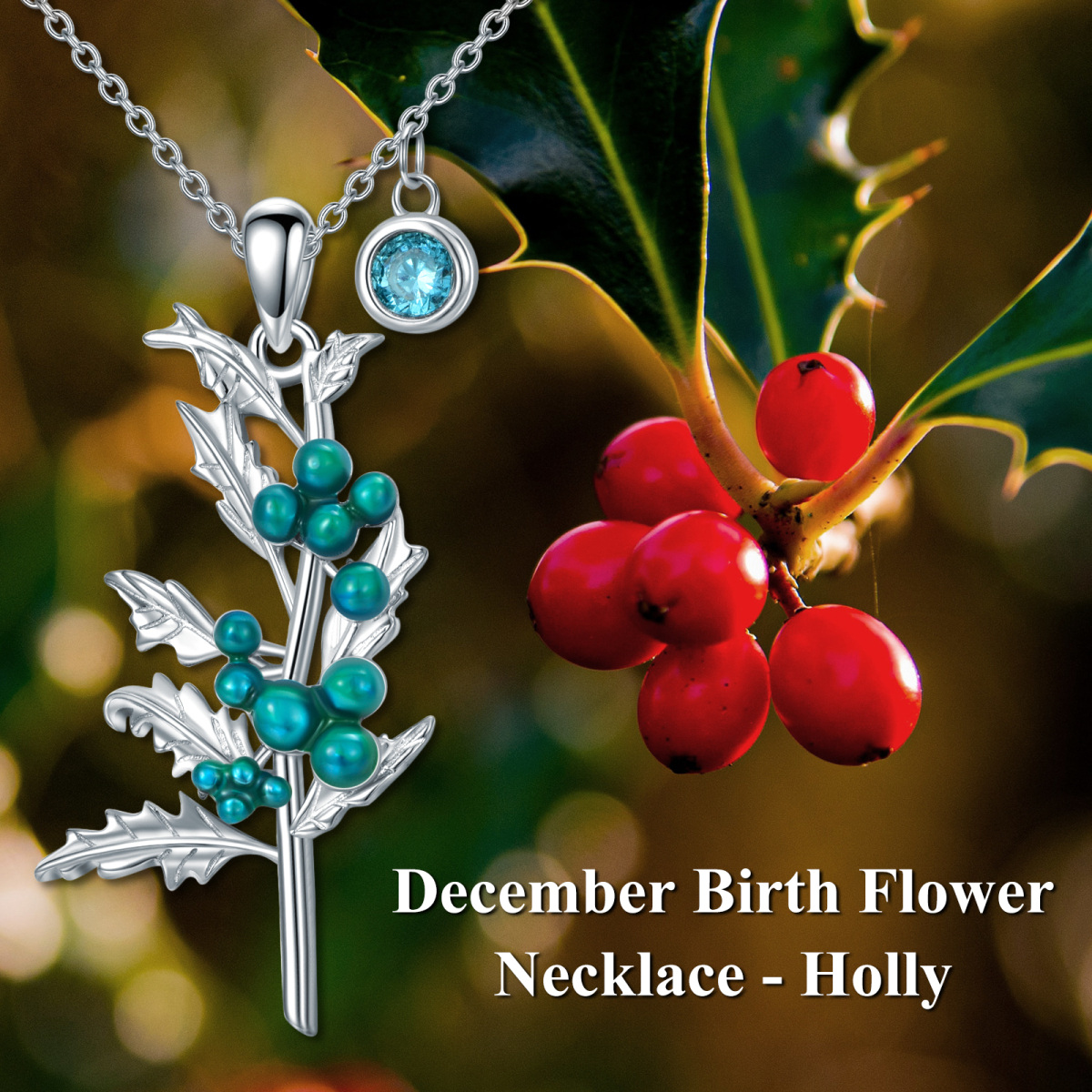 Sterling Silver Cubic Zirconia Holly Pendant Necklace-3