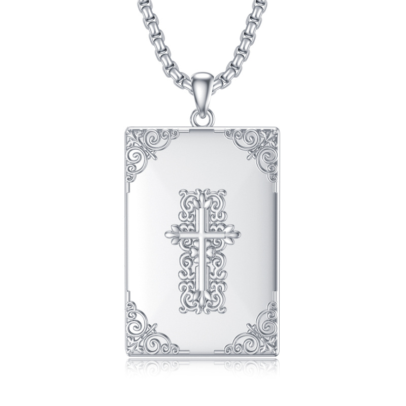 Sterling Silber Heilige Bibel personalisierte Foto Medaillon Halskette für Männer-1