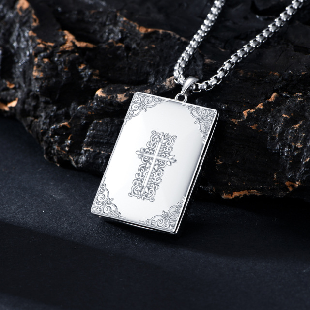 Plata de ley Santa Biblia Personalizada Foto Relicario Collar para Hombres-3