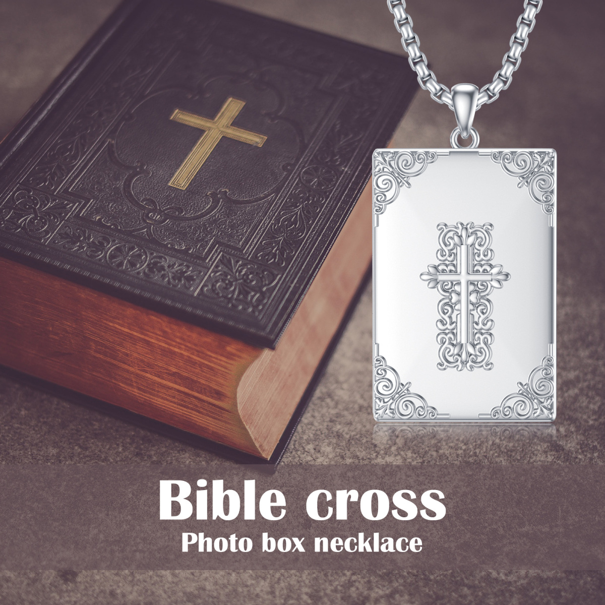 Sterling Silver Holy Bible Personalized Photo Locket Necklace for Men-6