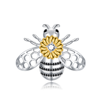 Sterling Silver Honey Bee Brooch Pins with Sunflower 5A Cubic Zicornia-3