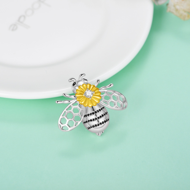 Broche abeille en argent sterling avec tournesol 5A Zicornia cubique-4