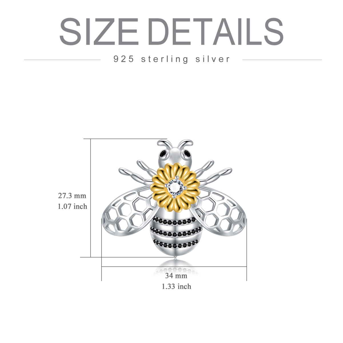 Sterling Silver Honey Bee Brooch Pins with Sunflower 5A Cubic Zicornia-5