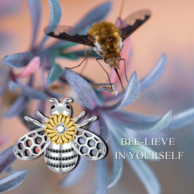 Broche abeille en argent sterling avec tournesol 5A Zicornia cubique-6