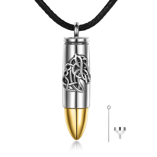 Sterling Silver With Gold Plated Bullet & Celtic Knot Engraved Urn Necklace