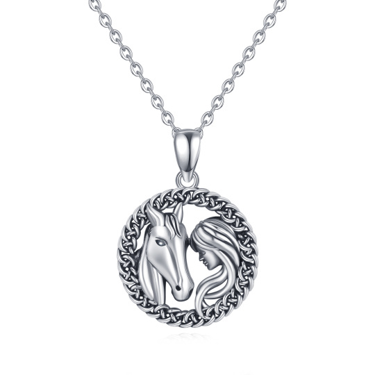 Sterling Silver Horse & Celtic Knot Pendant Necklace