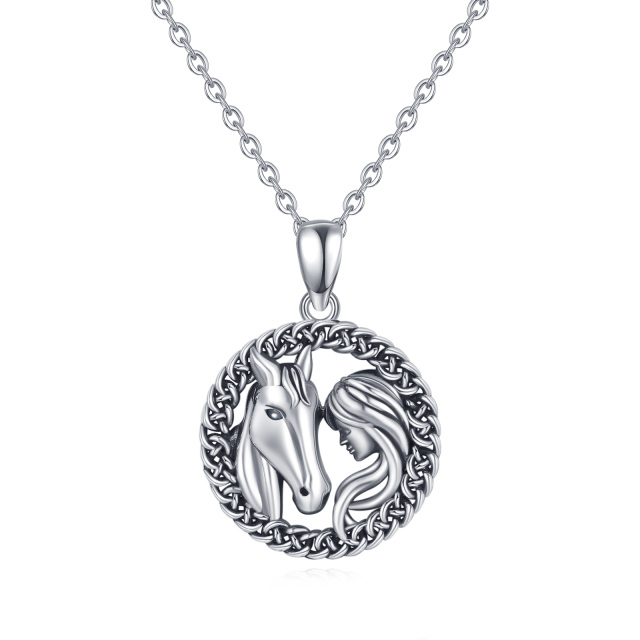 Sterling Silver Horse & Celtic Knot Pendant Necklace-3