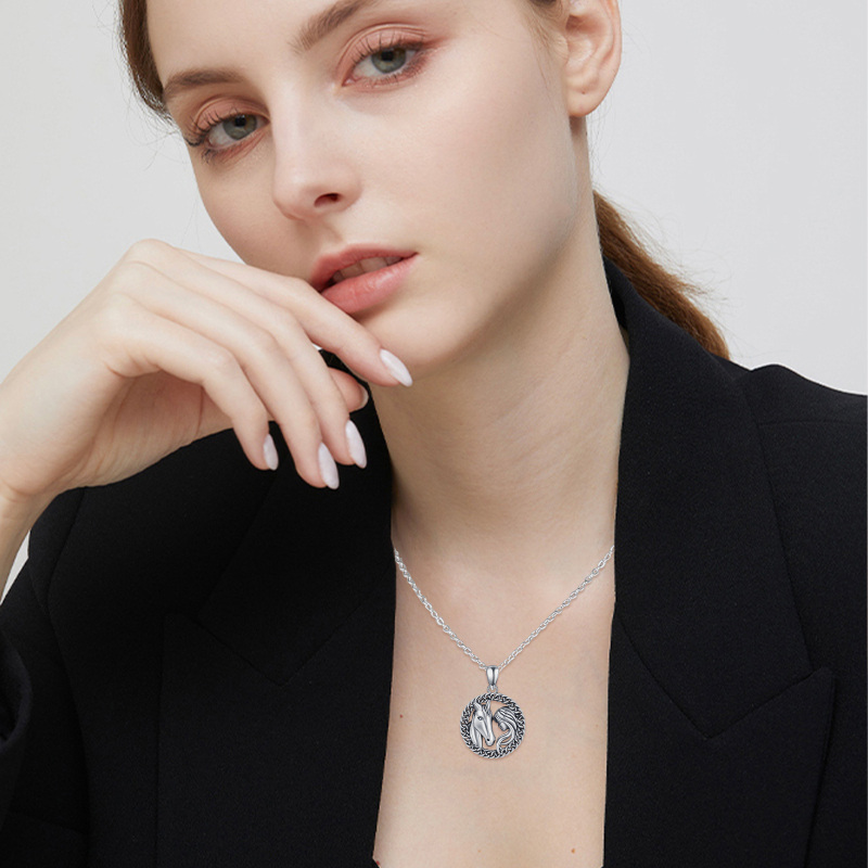 Sterling Silver Horse & Celtic Knot Pendant Necklace-3