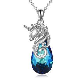 Sterling Silver Horse & Drop Shape Crystal Pendant Necklace-43