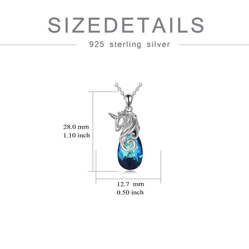 Sterling Silver Horse & Drop Shape Crystal Pendant Necklace-5